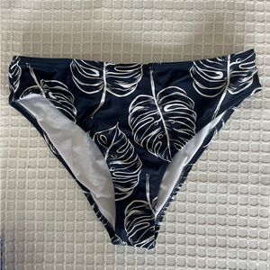 CUPSHE - Navy High Waisted Bikini Bottoms, Size Medium, tropical leaf print